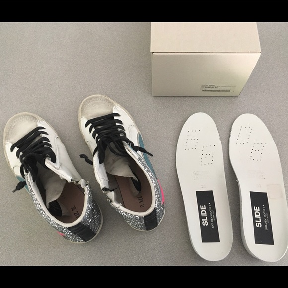 Golden Goose Slide Sneaker White/Glitter/Pink NIB - Picture 8 of 10